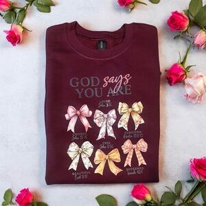 Gildan Red and Pink Crew Neck Sweater with Inspirational Design